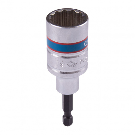 KING TONY Головка для шуруповерта двенадцатигранная 1/4", 19 мм, L = 80 мм 