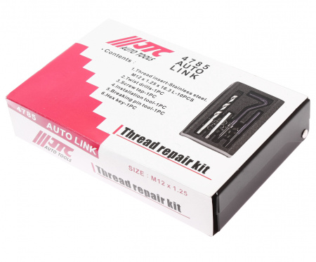 JTC Набор инструментов для восстановления резьбы (вставки М12х1.25, L=16.3 мм, 10 шт) 14 предметов
