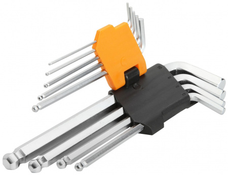 TOLSEN Набор Г-образных шестигранников 1,5-10 мм, удлиненные, с шаровым окончанием, 9 предметов