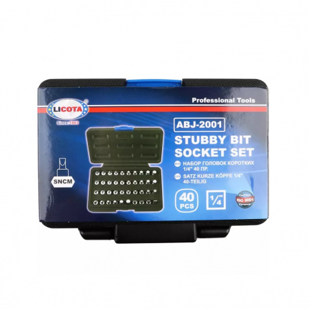 Licota Набор головок коротких 1/4" HEX, PH, SL, SPLINE, TORX (с отверстием), 40 предметов
