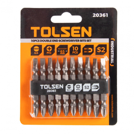 TOLSEN Набор вставок (бит) торцевых 1/4", PH2 Х 5,5Х0,8 мм, L-65 мм, двухсторонних, 10 предметов