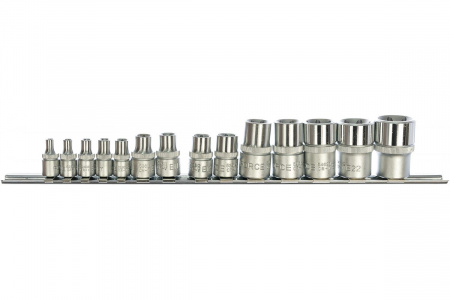 FORCE Набор головок 1/4"&3/8"&1/2" (Е4,Е5,Е6,Е7,Е8,Е10,Е11,Е12,Е14,Е16,Е18,Е20,Е22,Е24) 14пр. на дер