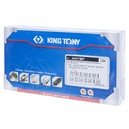 KING TONY Набор ударных торцевых насадок 1/2", HEX, 4-14 мм, L = 60 мм, 7 предметов 4407MP