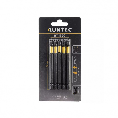 RUNTEC Биты ударные HEX - E 1/4" (6.35 мм), PH2х90 мм, 5 шт