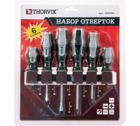 Thorvik Набор отверток стержневых на держателе, SL, PH, 6 предметов