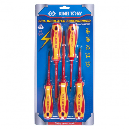 KING TONY Набор отверток SL PZ, диэлектрические VDE 1000V, 5 предметов