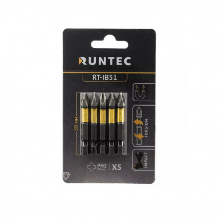 RUNTEC Бита ударная Diamond Coating H6.35 50 мм PH2 5 шт
