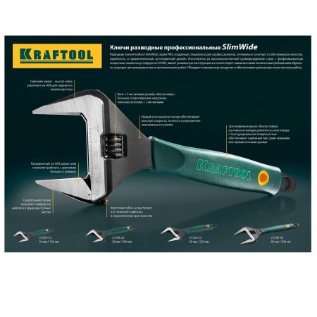 KRAFTOOL SlimWide Разводной ключ, 50 мм, длина 250 мм