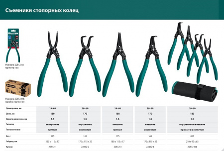 KRAFTOOL съемник стопорных колец 180 мм, прямые губки, внутренний